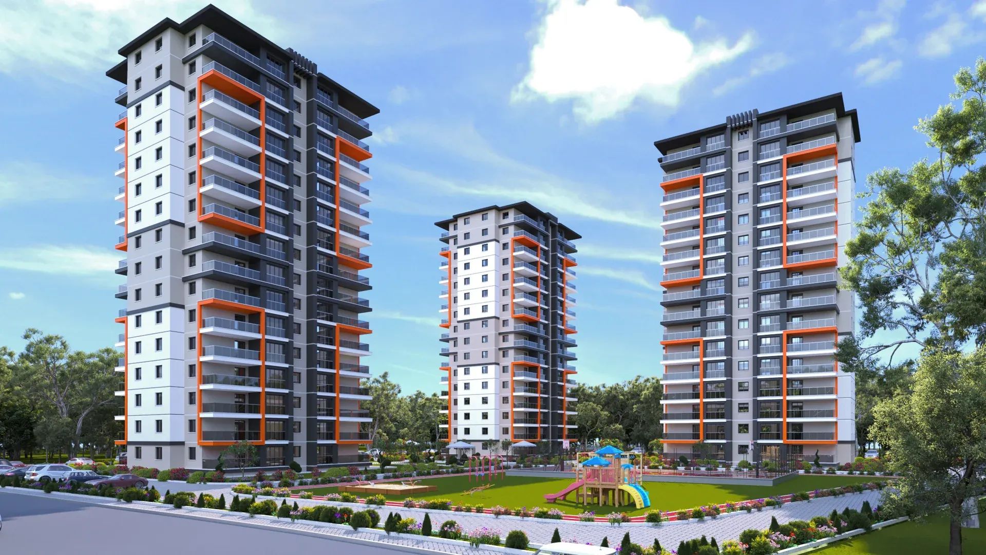 Deluxe Life Angora'nın üç bloğu ve çocuk oyun alanı, temsili görsel