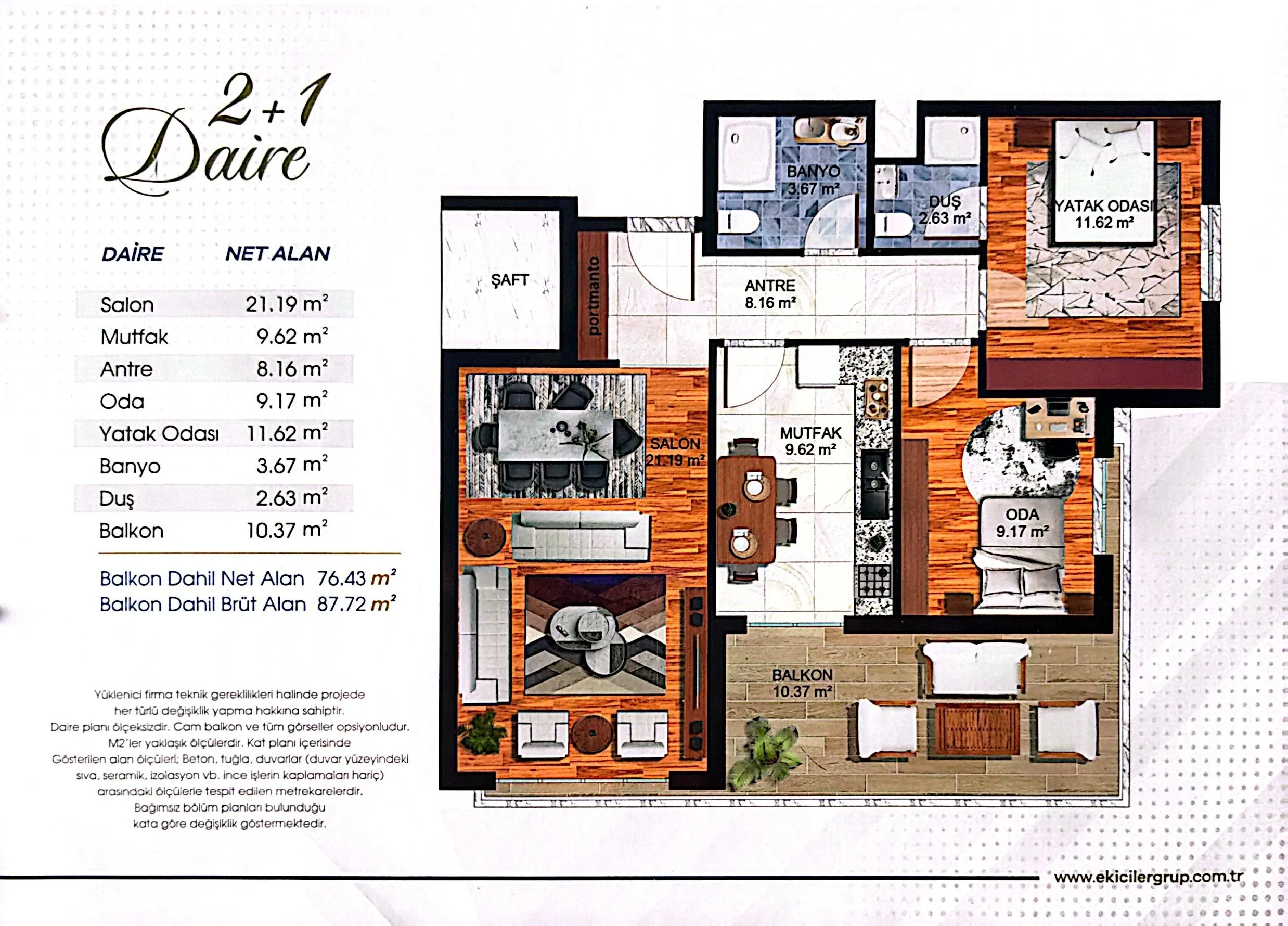 Deluxe Life Angora 2+1 daire planı ve oda alanları
